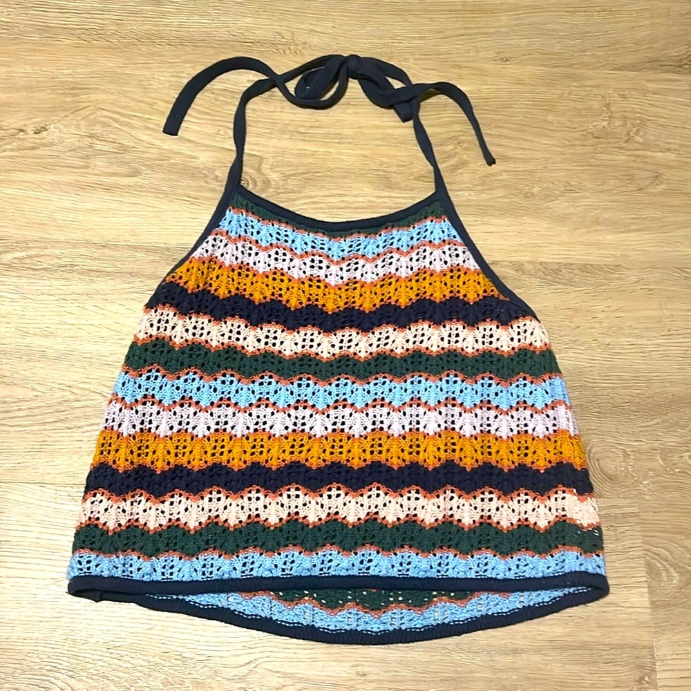 AE colorful crochet halter top